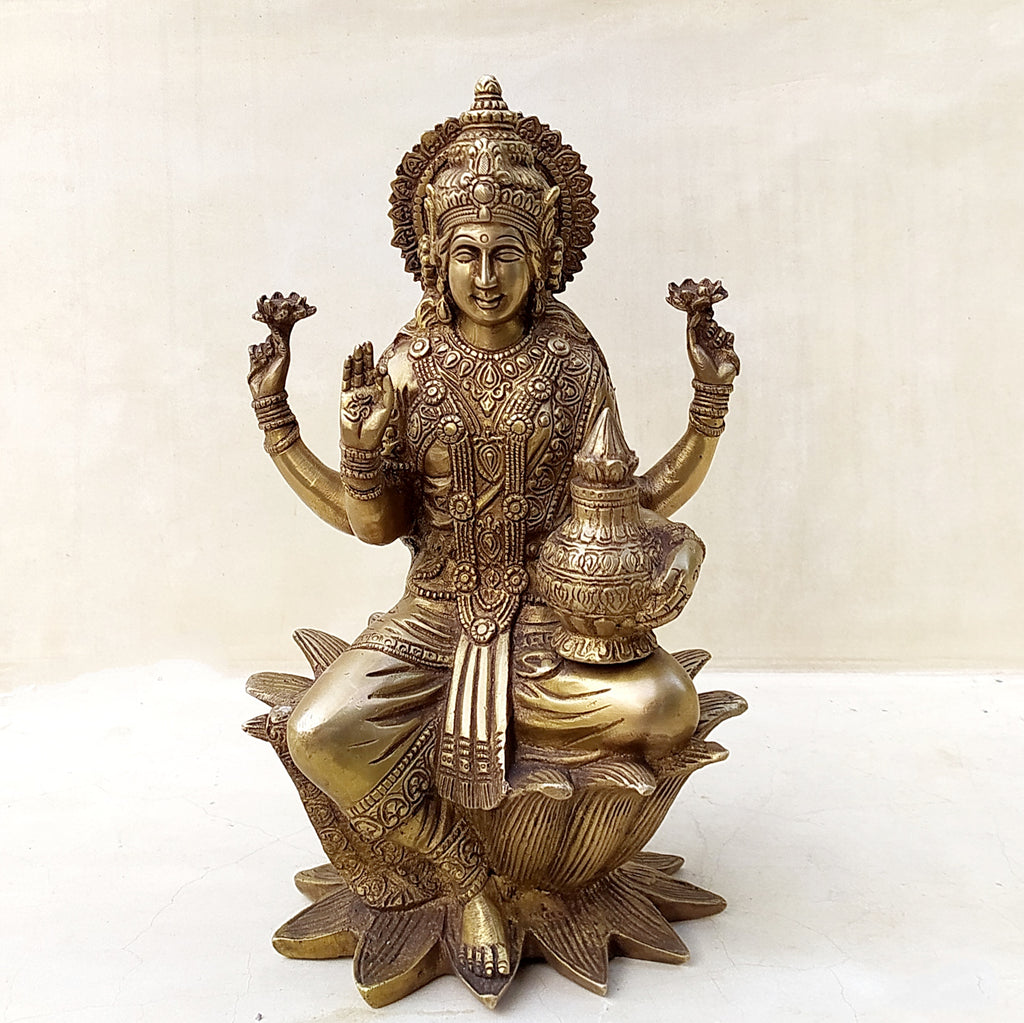 Goddess Of Wealth & Prosperity - Lakshmi Sitting On Lotus Flower. Height 30 cm x Width 18 cm