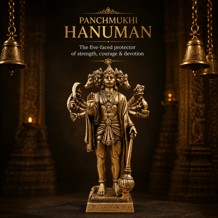 Magnificent Brass Sculpture Panchmukhi Hanuman. Size Ht 36 cm  x W 20 cm