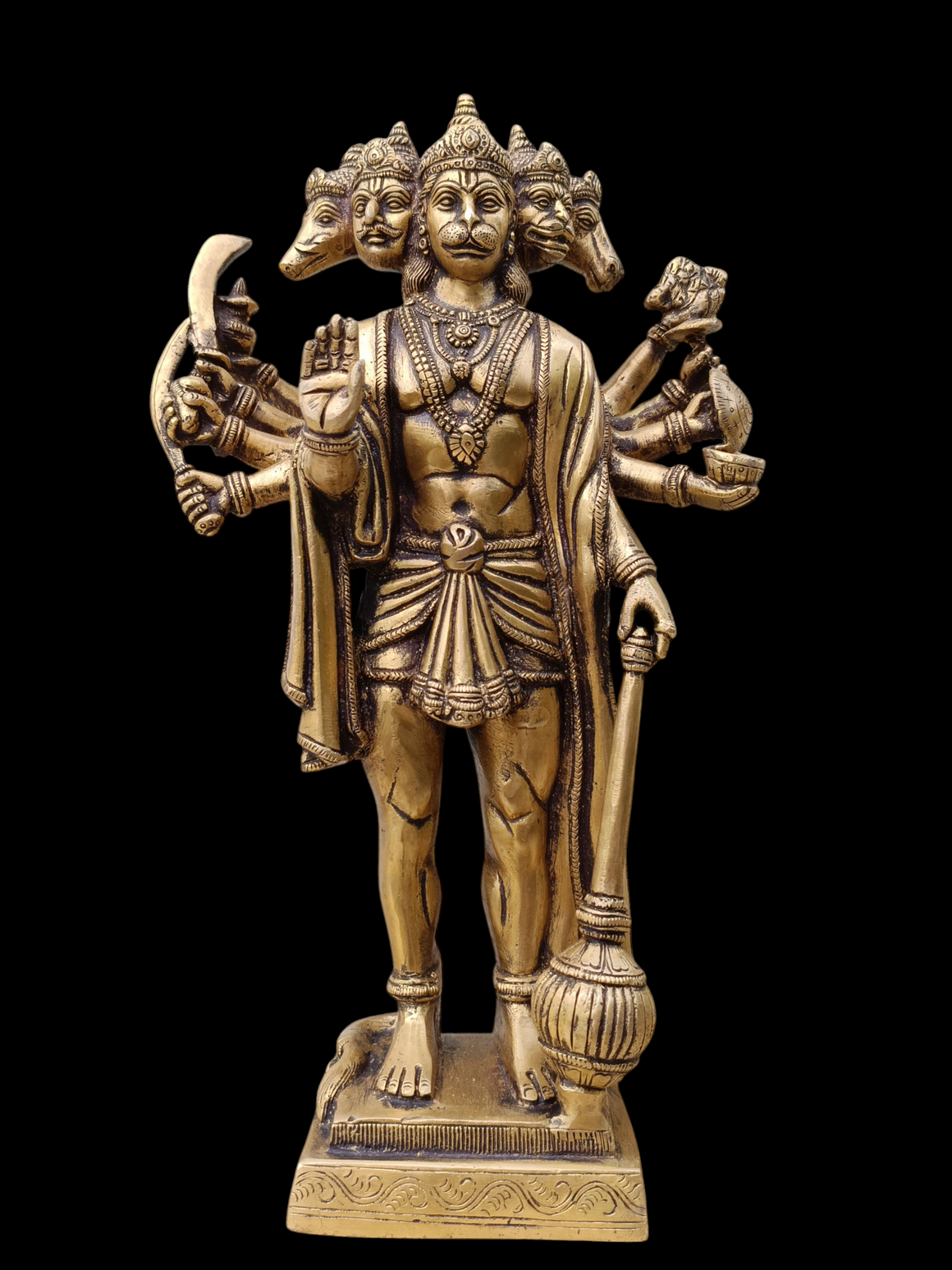 Magnificent Brass Sculpture Panchmukhi Hanuman. Size Ht 36 cm  x W 20 cm