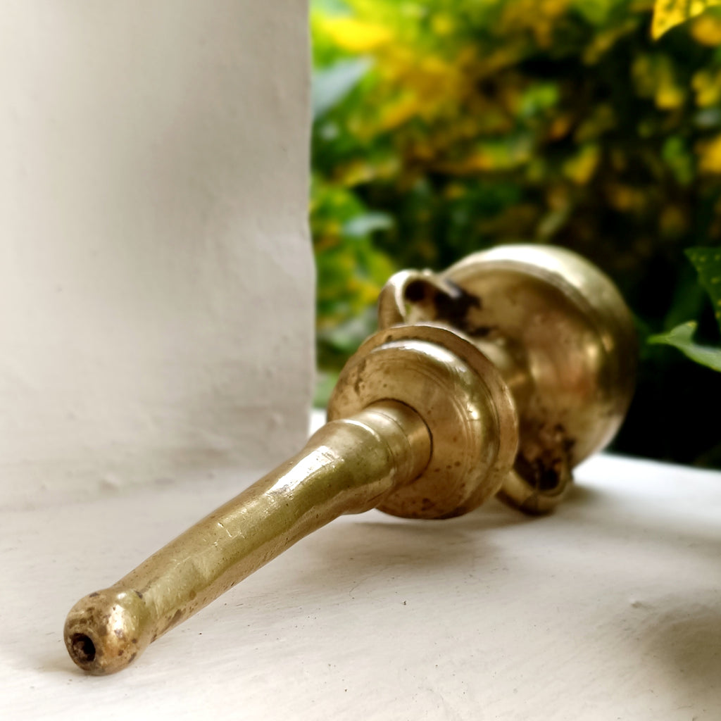 Vintage Brass Oil Dispenser With Twin Handles & Spout For Religious Rituals - Height 20 cm