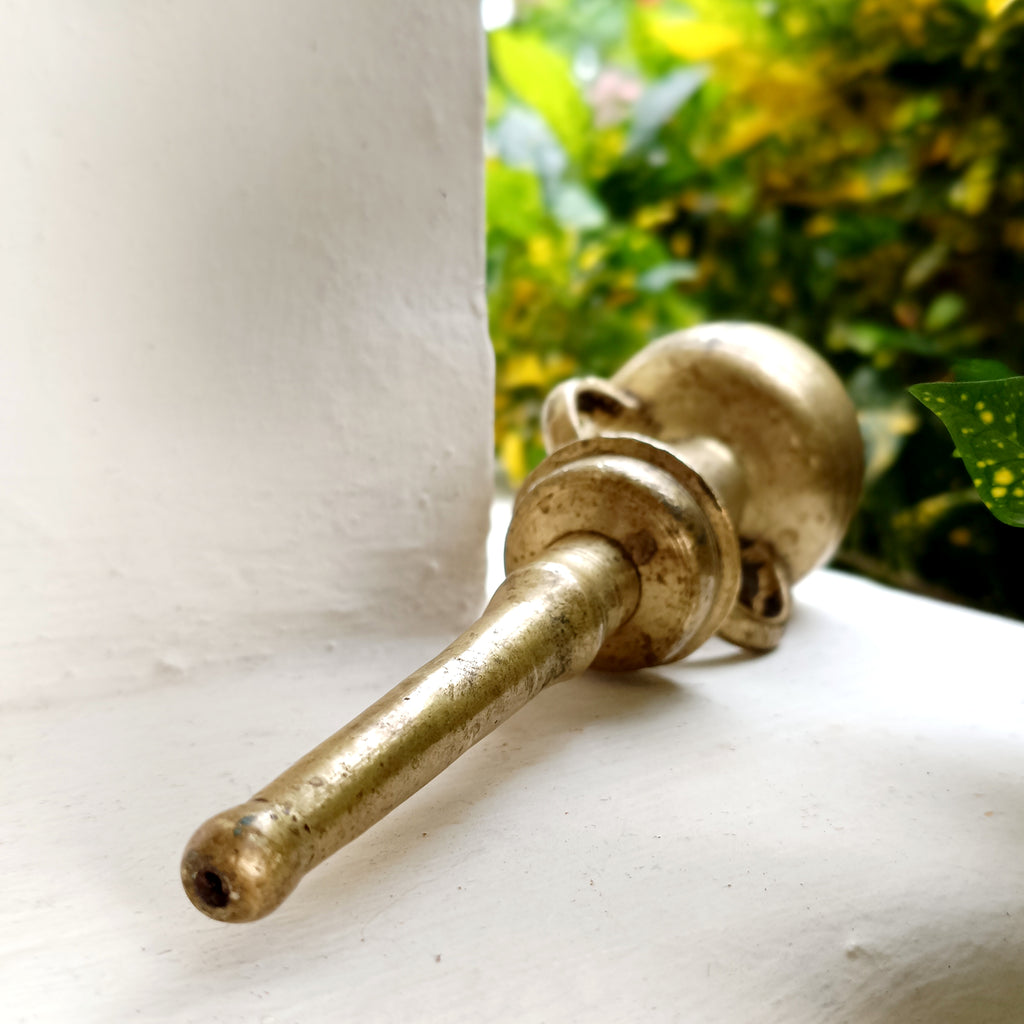 Vintage Brass Oil Dispenser With Twin Handles & Spout For Religious Rituals - Height 20 cm