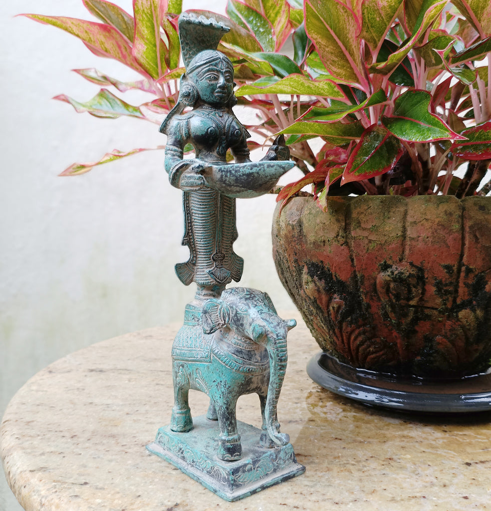 Magnificent Brass Sculpture Of Deep Lakshmi Standing On An Elephant . Height 30 cm