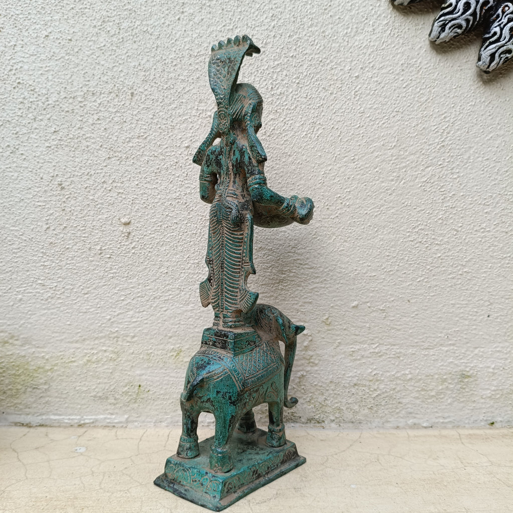 Magnificent Brass Sculpture Of Deep Lakshmi Standing On An Elephant . Height 30 cm