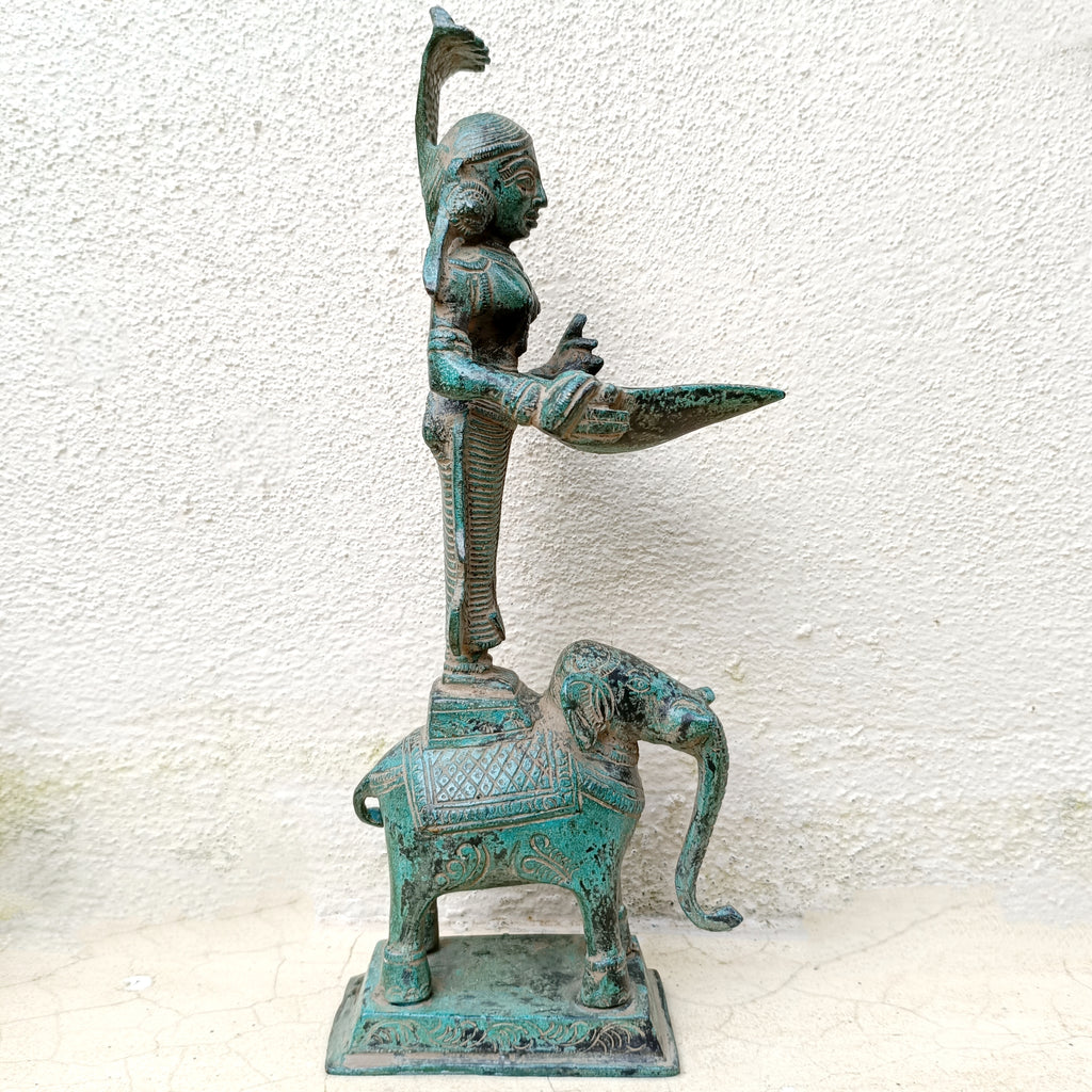 Magnificent Brass Sculpture Of Deep Lakshmi Standing On An Elephant . Height 30 cm