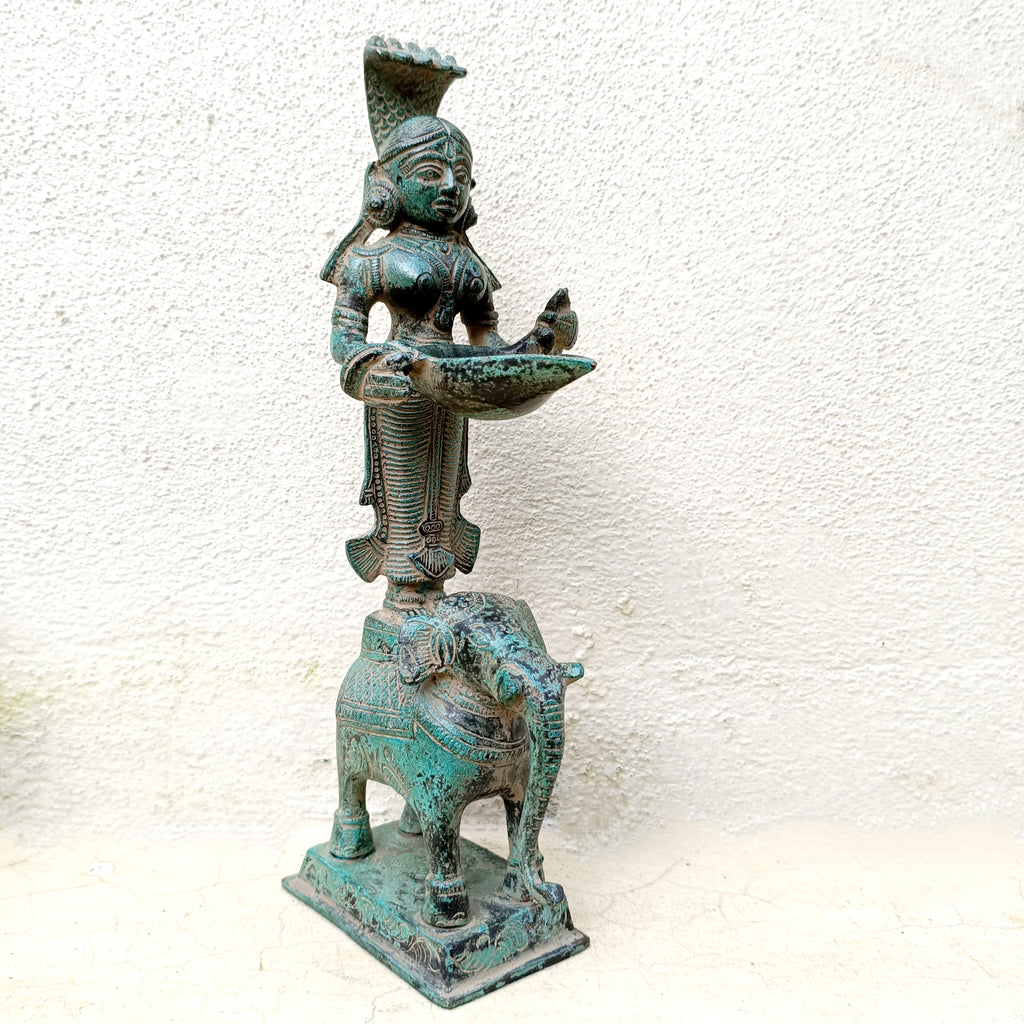 Magnificent Brass Sculpture Of Deep Lakshmi Standing On An Elephant . Height 30 cm