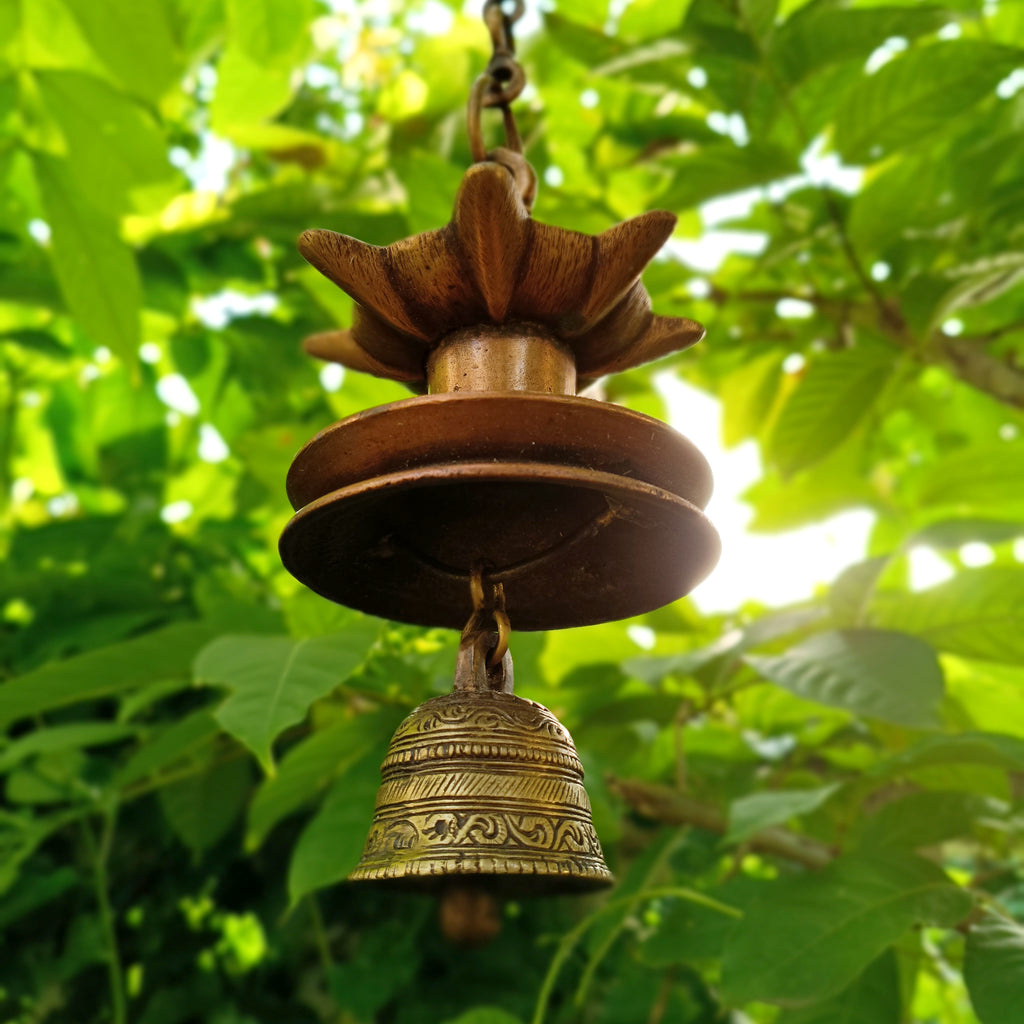 Traditional Brass Lamp With Bell - "Thooku Vilakku" From South India. Length 63 cm x Diameter 11 cm