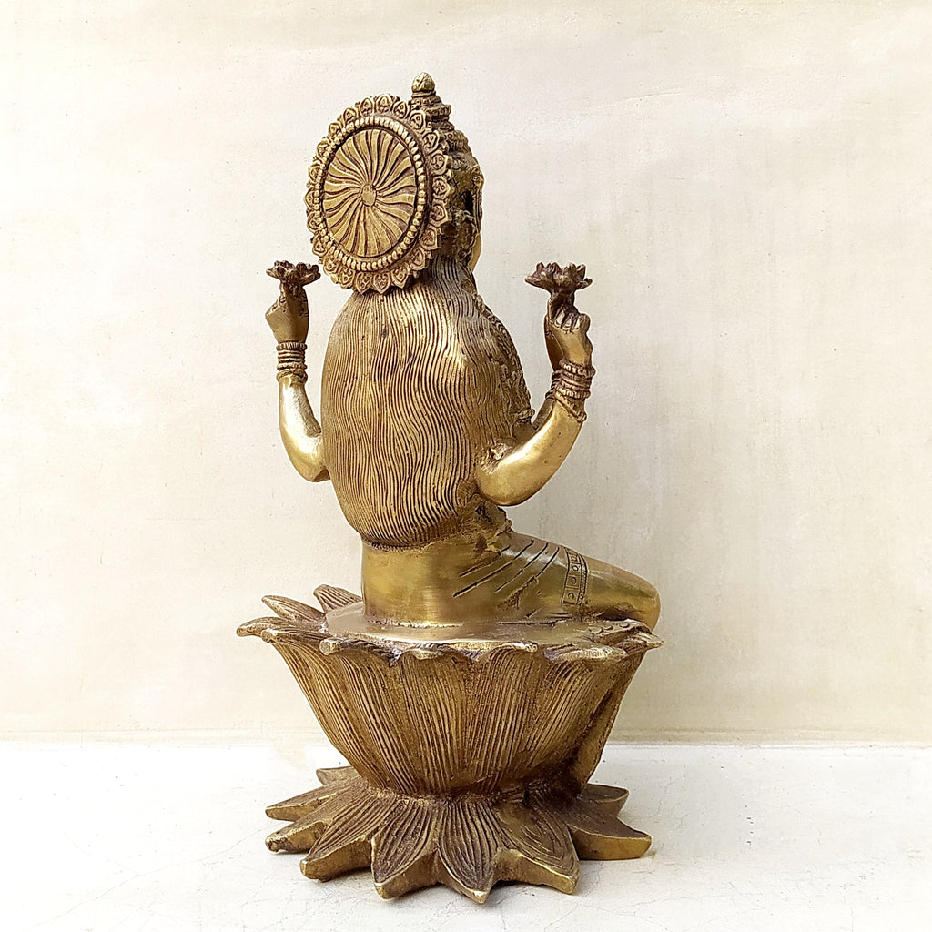 Goddess Of Wealth & Prosperity - Lakshmi Sitting On Lotus Flower. Height 30 cm x Width 18 cm