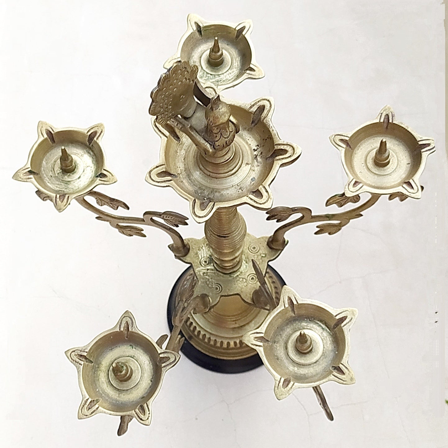 Exquisite Brass Oil Lamp With 5 Diyas Handcrafted With The Mythical Hamsa -  Ht 30 cm