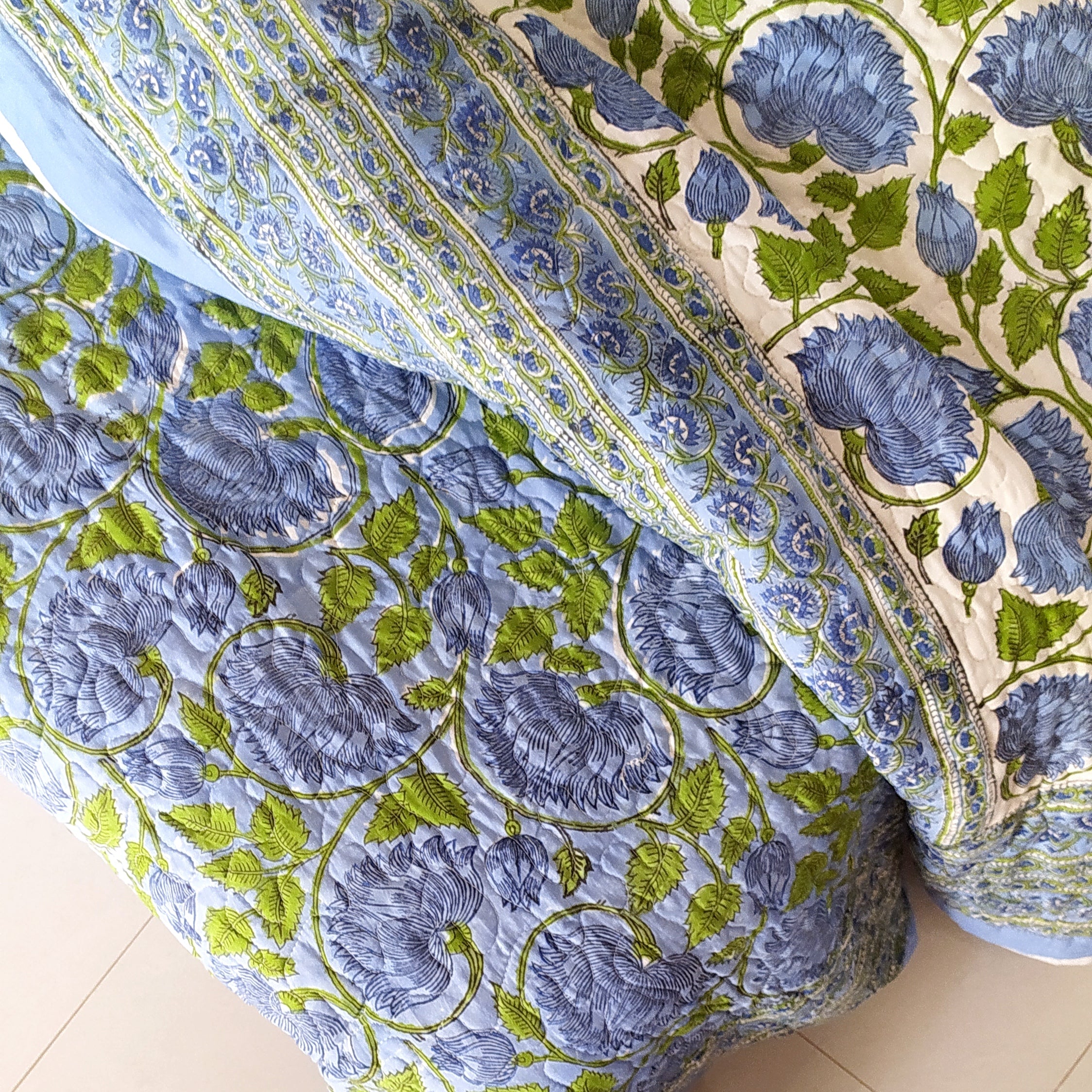 Reversible Cotton Jaipuri Comforter, Bedspread, Quilt Block