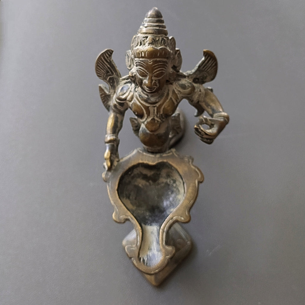 Handheld Brass Aarti Of Garuda - Mount Of Lord Vishnu With The Mythical Yali. L 14 x Ht 13 x W 7 cm
