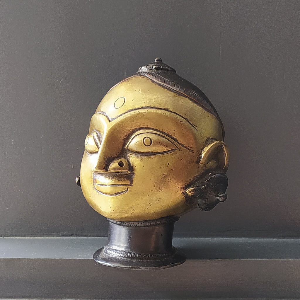 Vintage Brass Face of Gangaur Gauri - Indian Goddess of Fertility, Love & Devotion . H 15 cm x W 13 cm