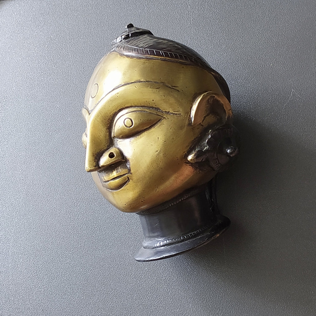 Vintage Brass Face of Gangaur Gauri - Indian Goddess of Fertility, Love & Devotion . H 15 cm x W 13 cm