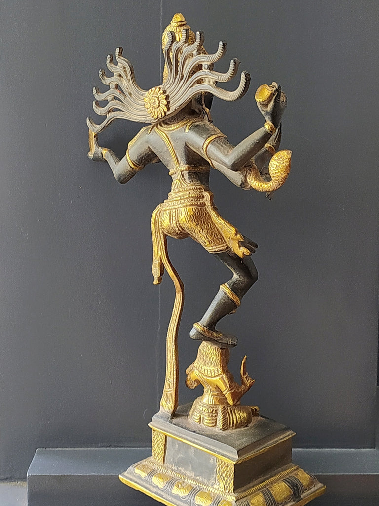 Magnificent Brass Sculpture of Lord Shiva As Dancing Natraja With A Rich Green & Gold Patina. Ht 36 cm x W 21 cm