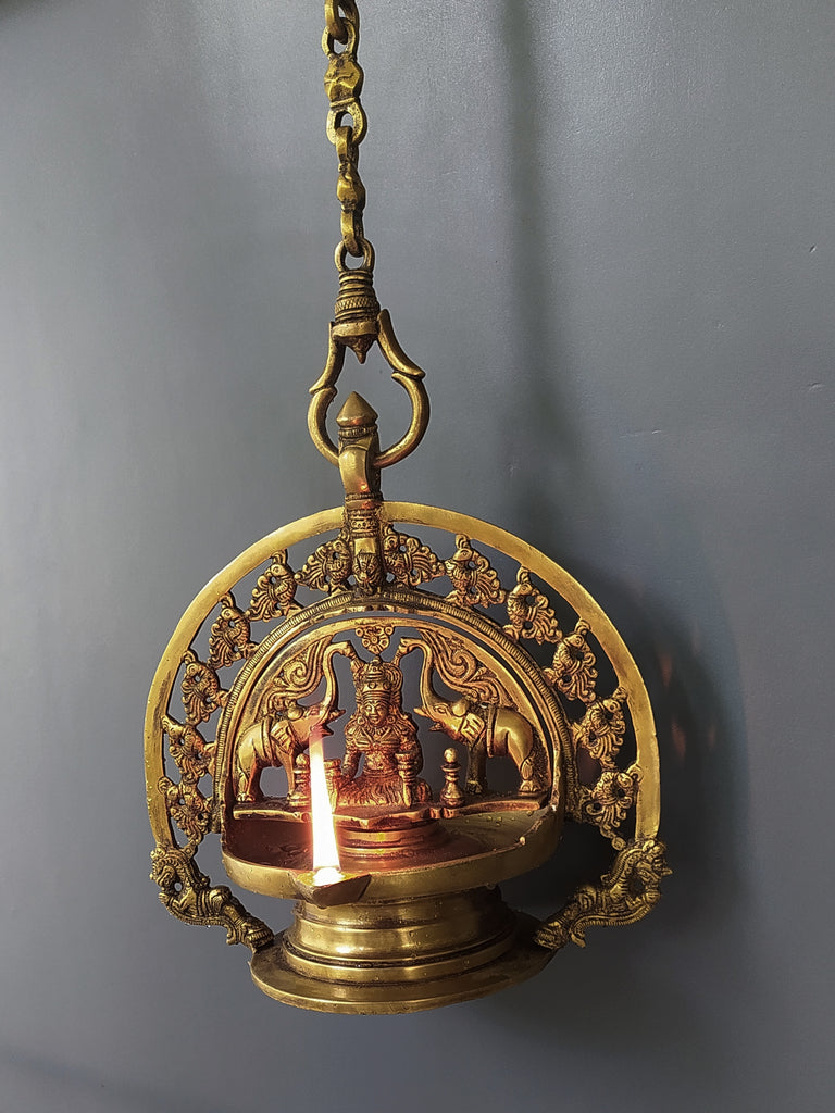 Traditional GajaLaxmi Vilakku Auspicious Oil Lamp From Kerala - 90 cm Length
