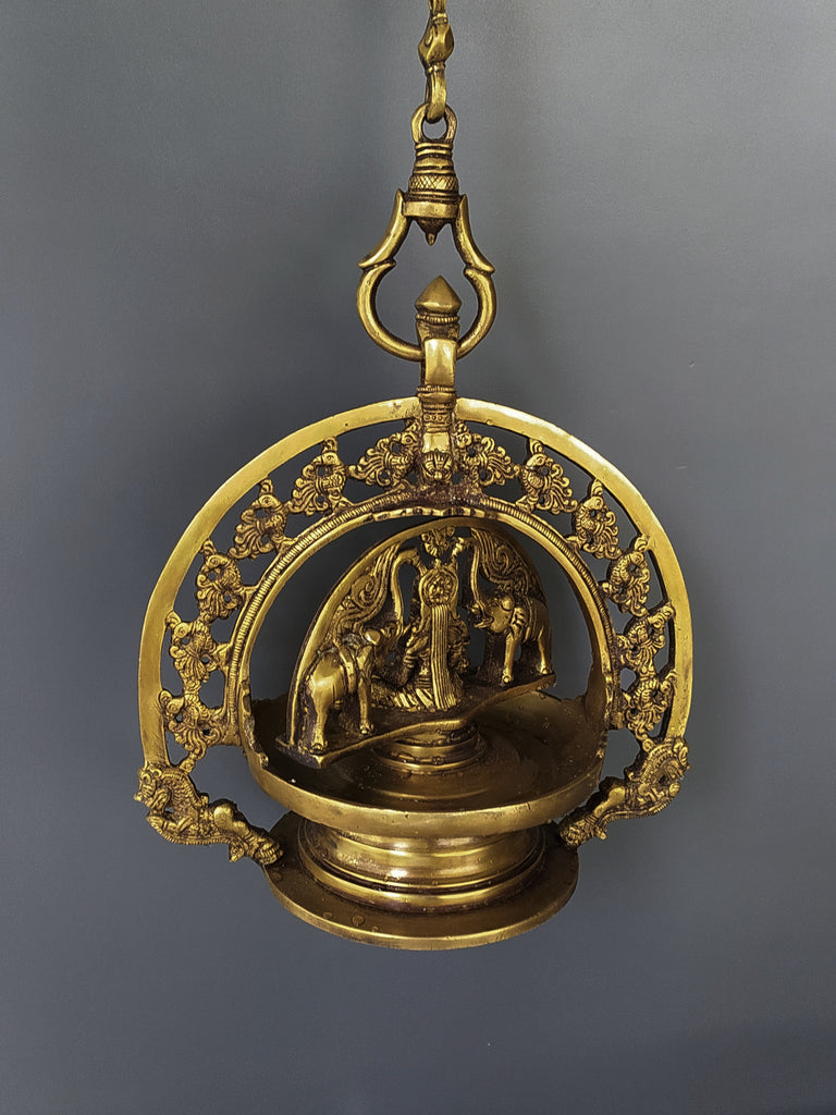 Traditional GajaLaxmi Vilakku Auspicious Oil Lamp From Kerala - 90 cm Length