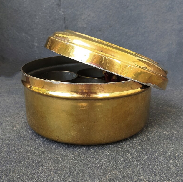 Vintage Round Brass Condiment | Spice Box With 7 Containers, Diameter 20 cm x Ht 12 cm