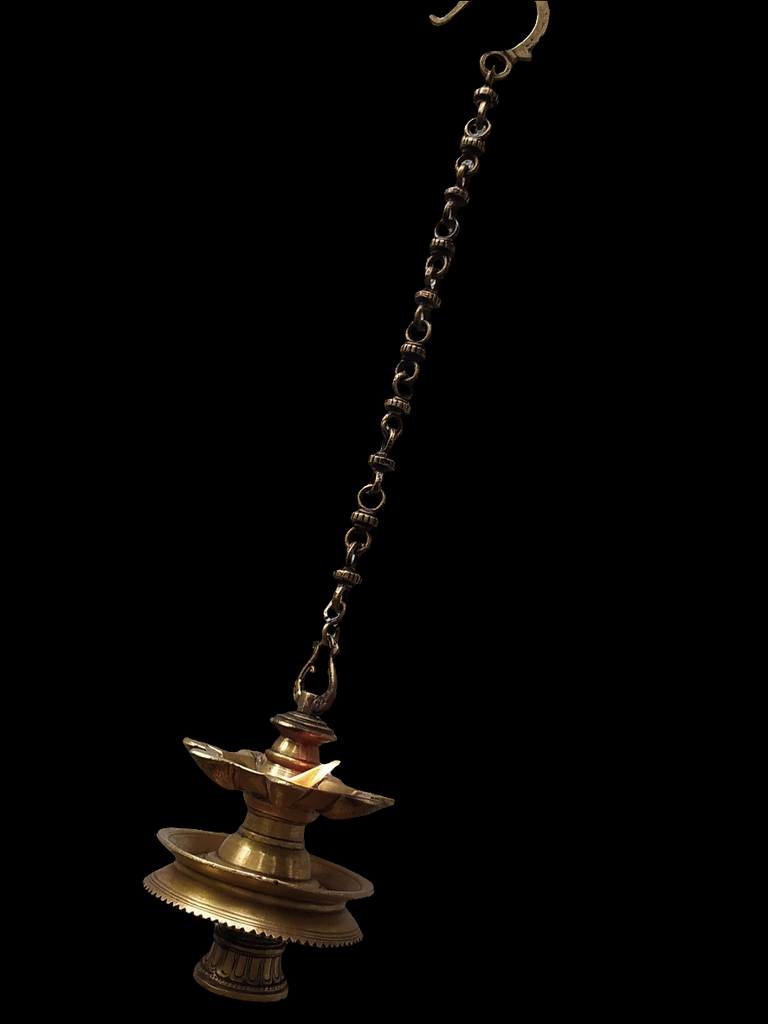 Vintage Brass Oil Lamp With Bell - "Thooku Vilakku" From South India. Length 76 cm x Diameter 16 cm