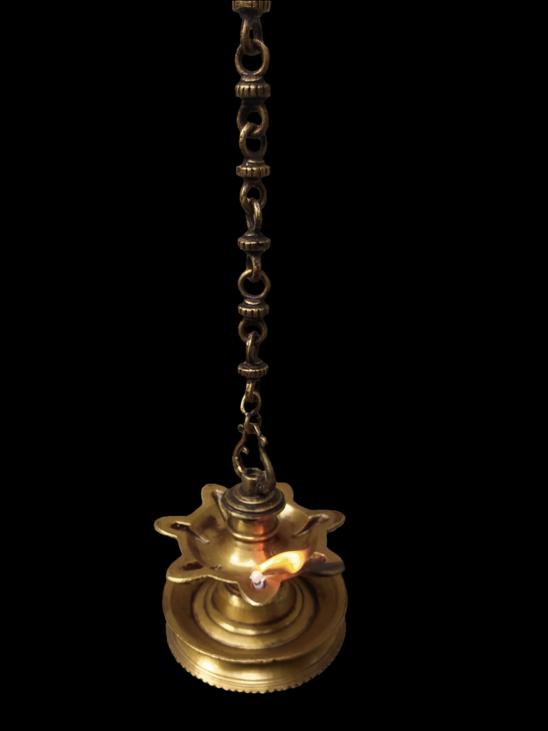 Vintage Brass Oil Lamp With Bell - "Thooku Vilakku" From South India. Length 76 cm x Diameter 16 cm