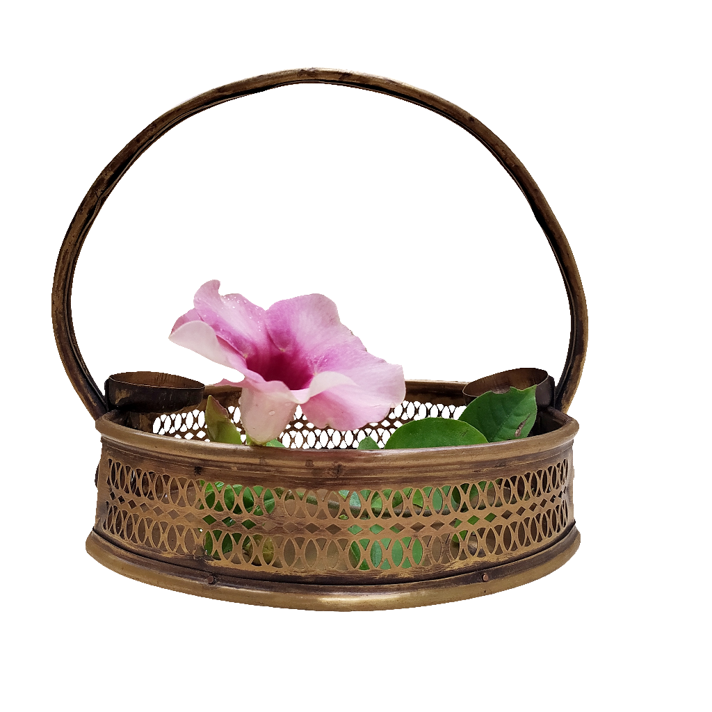 Poola Sajja - Vintage Brass Flower Basket - L 23 cm x W 21 cm x Ht 23 cm