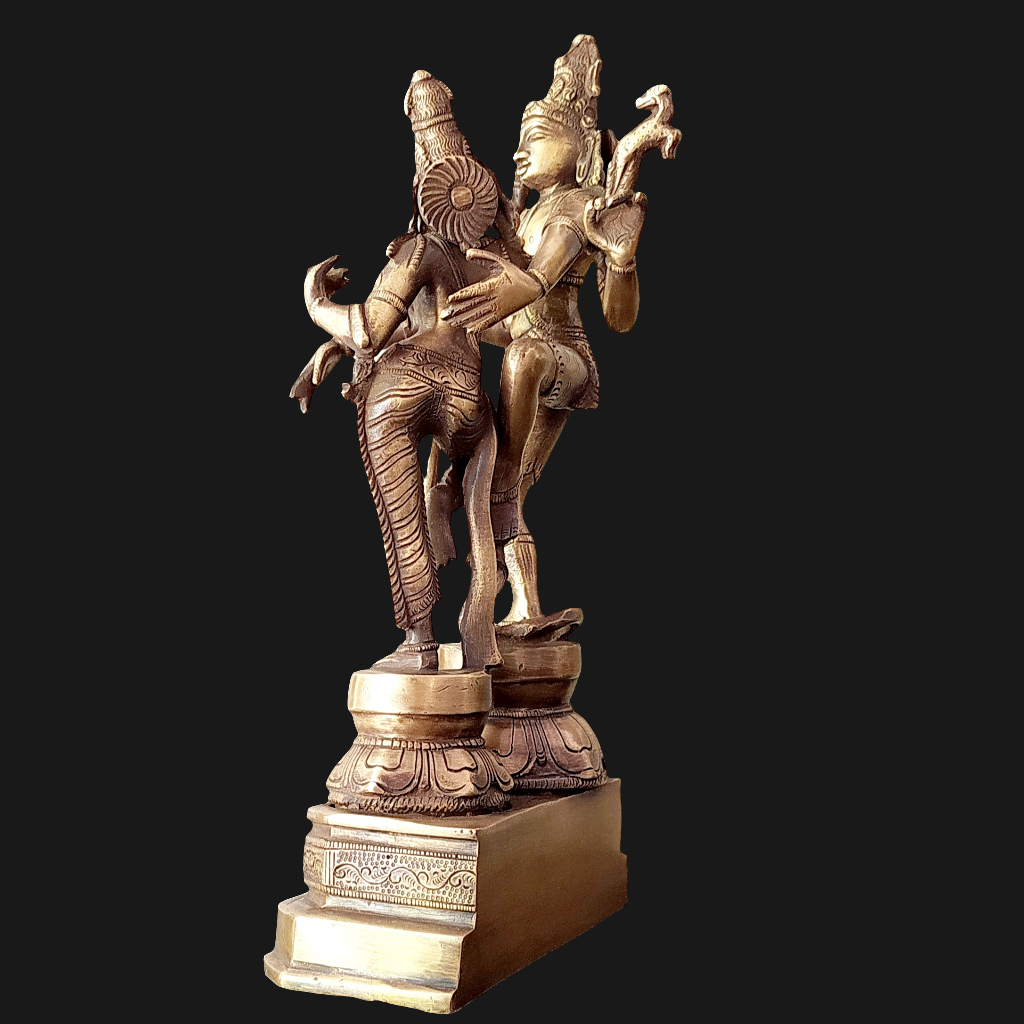 Majestic Brass Sculpture of Dancing Shiva & Parvati - H 33 cm x W 26 cm