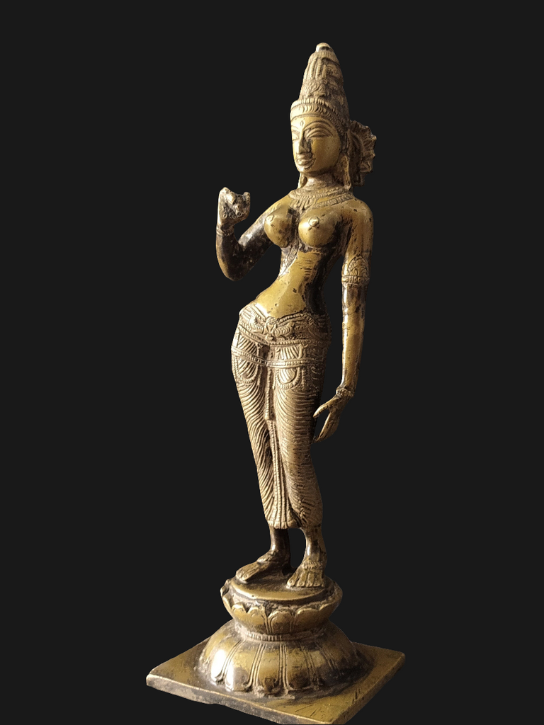 Vintage Divine Brass Sculpture Of Parvati - Goddess of Fertility, Love & Devotion. Height 33 cm