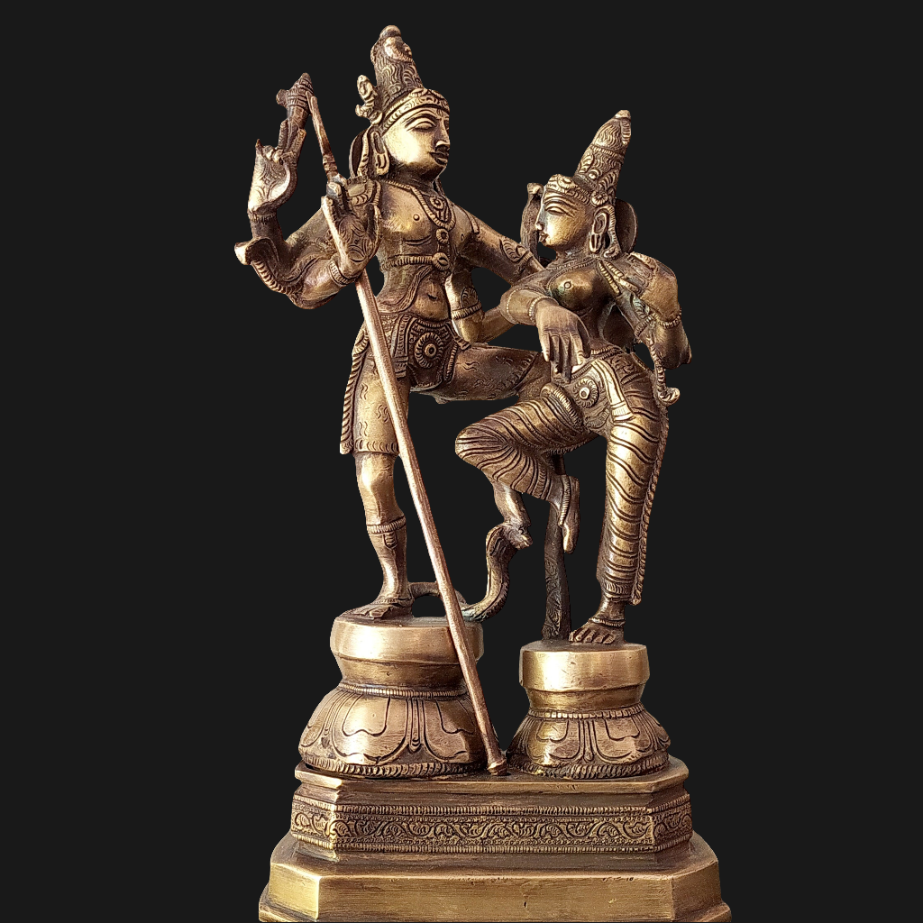 Majestic Brass Sculpture of Dancing Shiva & Parvati - H 33 cm x W 26 cm