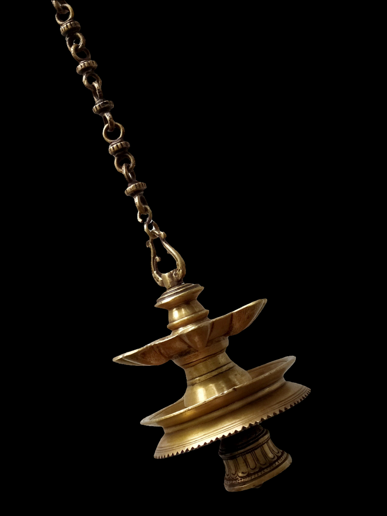 Vintage Brass Oil Lamp With Bell - "Thooku Vilakku" From South India. Length 76 cm x Diameter 16 cm