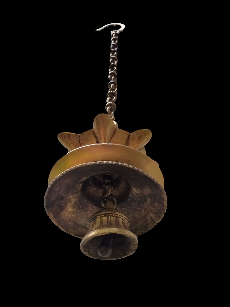 Vintage Brass Oil Lamp With Bell - "Thooku Vilakku" From South India. Length 76 cm x Diameter 16 cm