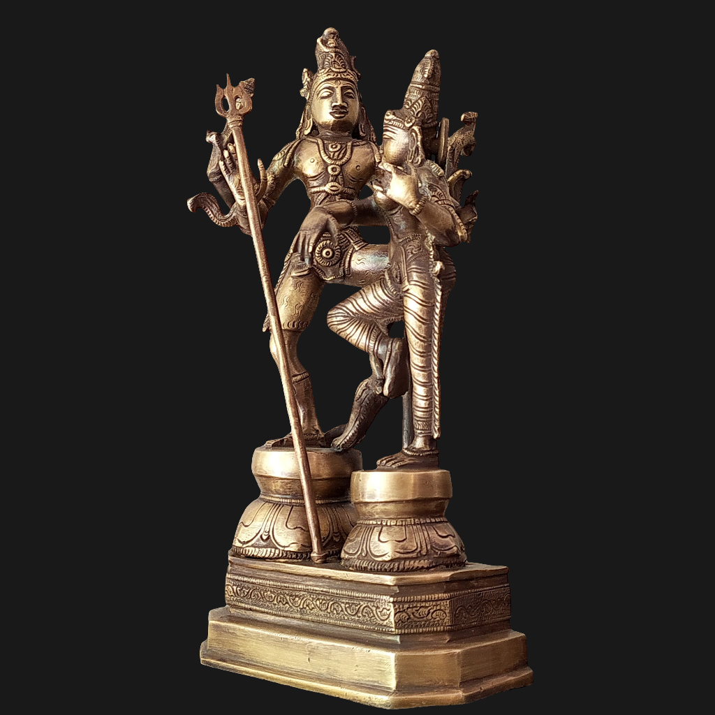 Majestic Brass Sculpture of Dancing Shiva & Parvati - H 33 cm x W 26 cm