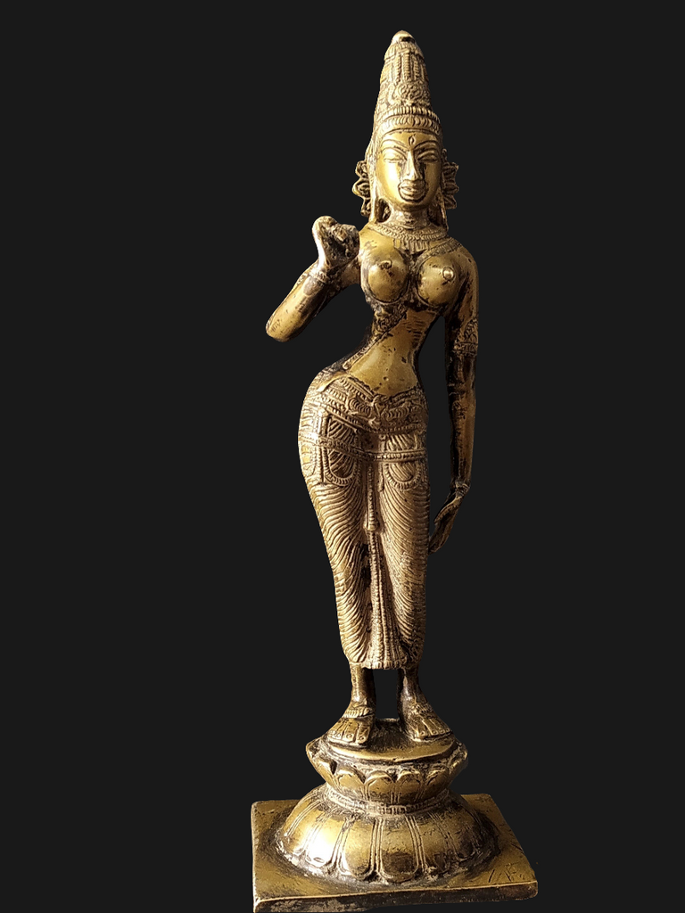 Vintage Divine Brass Sculpture Of Parvati - Goddess of Fertility, Love & Devotion. Height 33 cm