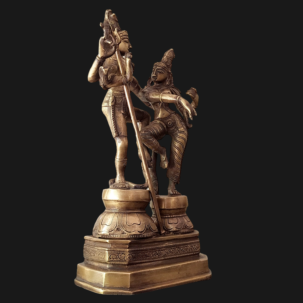 Majestic Brass Sculpture of Dancing Shiva & Parvati - H 33 cm x W 26 cm