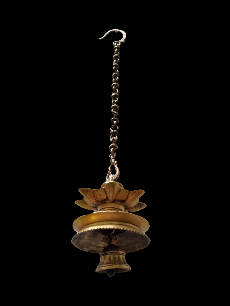 Vintage Brass Oil Lamp With Bell - "Thooku Vilakku" From South India. Length 76 cm x Diameter 16 cm