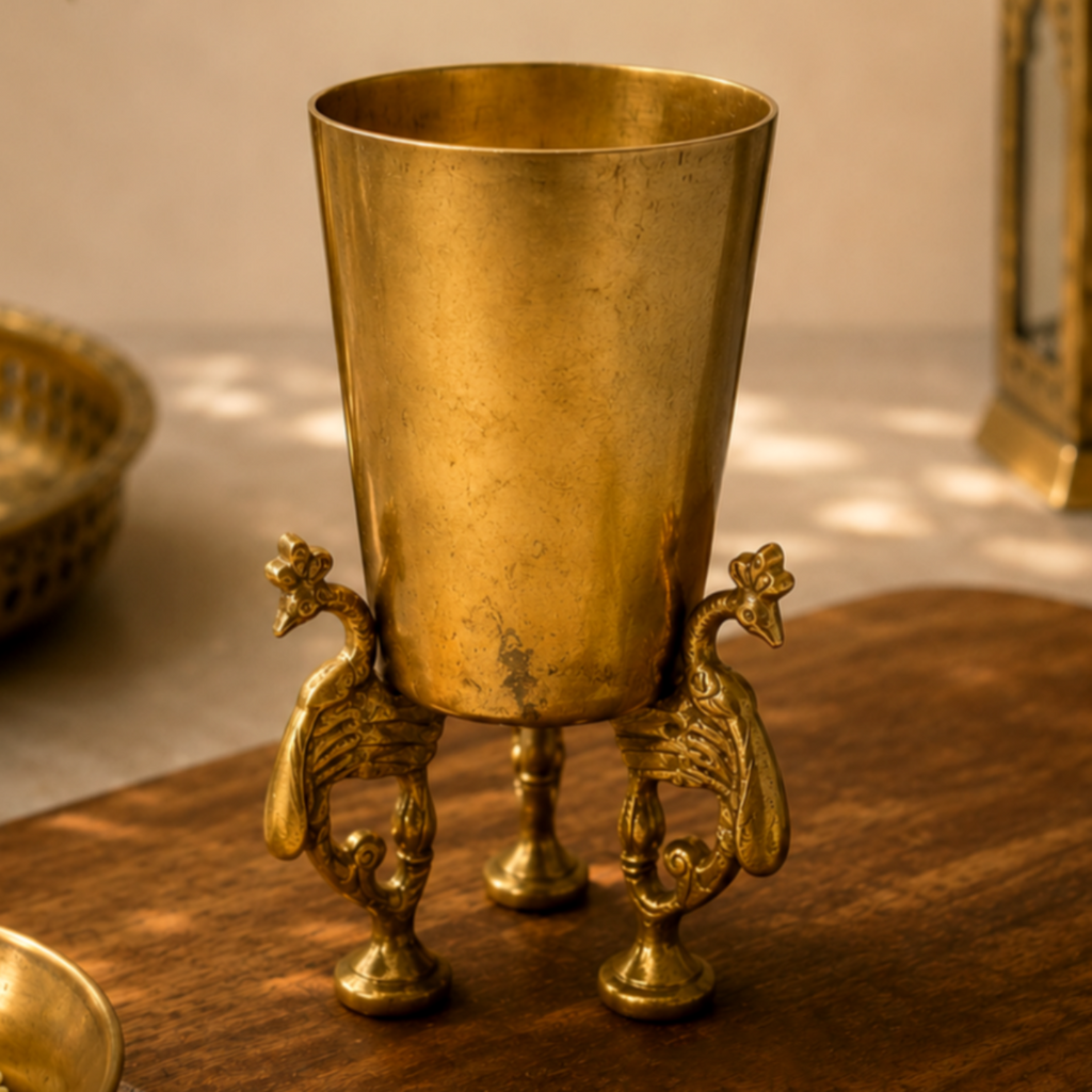 Vintage Pair of Brass Tumblers With Peacocks – A Regal Blend of Heritage & Craftsmanship