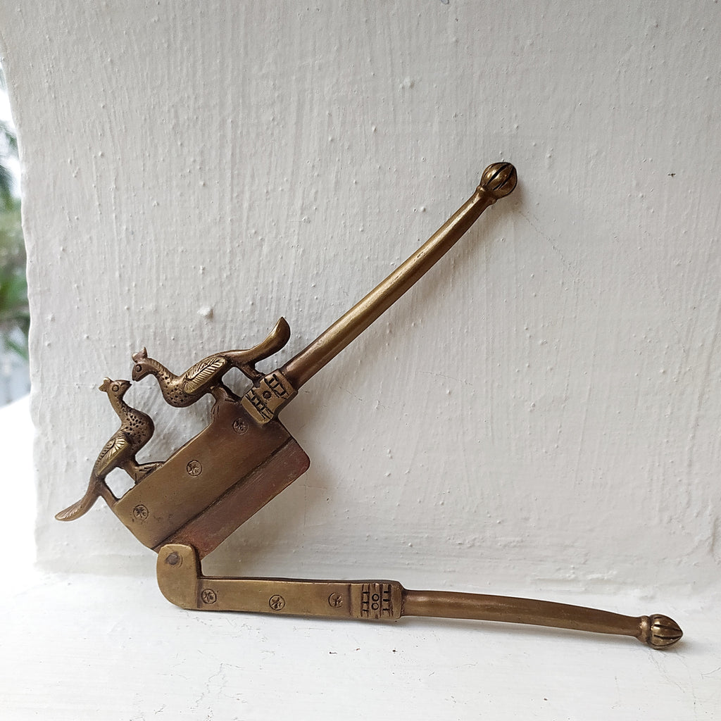 Vintage Brass Nut Cutter With Peacocks. Length 18 cm x Height 7 cm