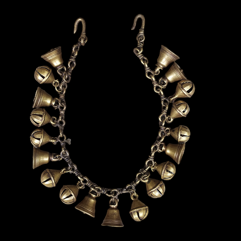 Handcrafted Vintage Brass Necklace with Bells & Ghungroos – A Timeless Artisan Treasure. Length 80 cm