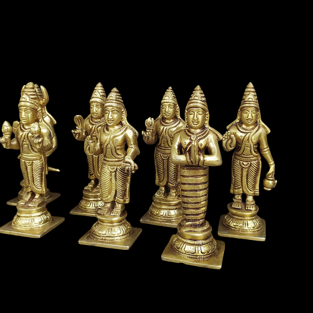 Divine collection of 9 Navagraha brass idols - Celestial bodies Affecting Human Life. Height 13.5 cm