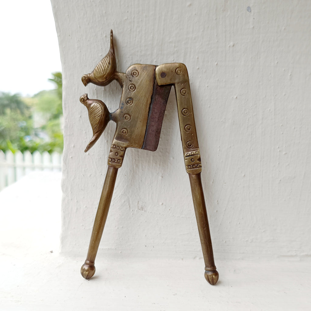 Vintage Mid century Design Brass Nut Cutter With Birds.  Length 14.5 cm x Height 7 cm