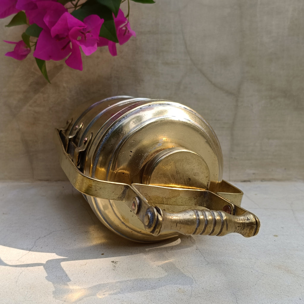 Vintage Brass Tiffin With 3 Containers. Height 26 cm x Diameter 11 cm