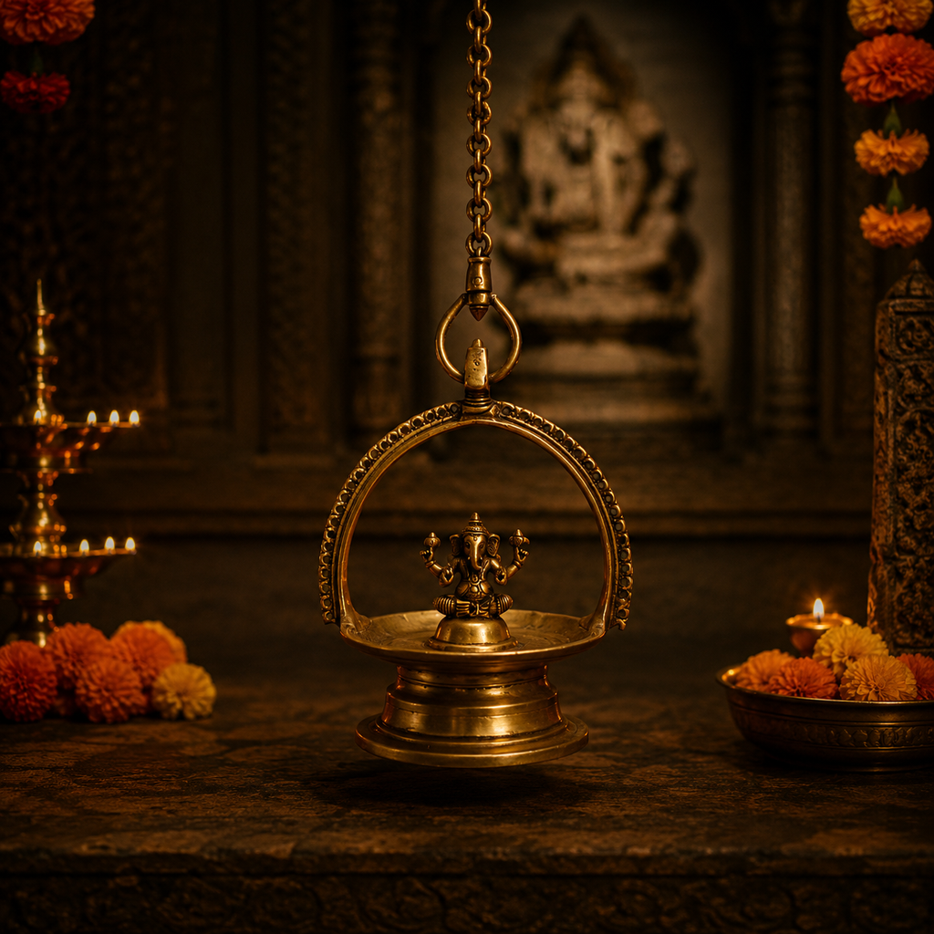 Divine Brass Lamp Of Lord Ganesha, Length 93 cm, Religious Home Decor