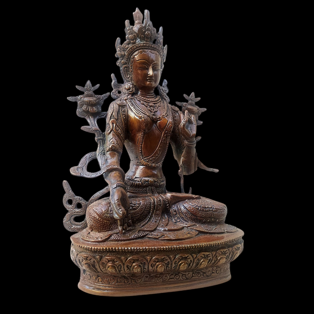 Brass Sculpture of Tara -Female Buddha & Goddess of Universal Compassion. Ht 32 cm x W 18 cm