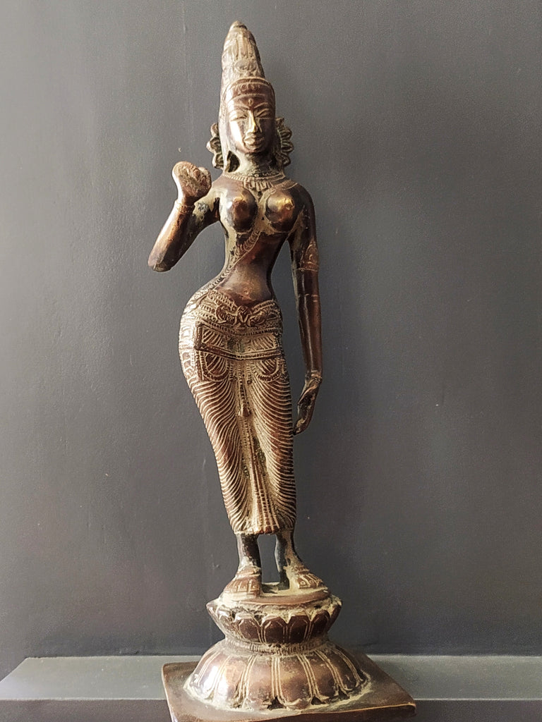 Vintage Divine Brass Sculpture Of Parvati - Goddess of Fertility, Love & Devotion. Height 33 cm