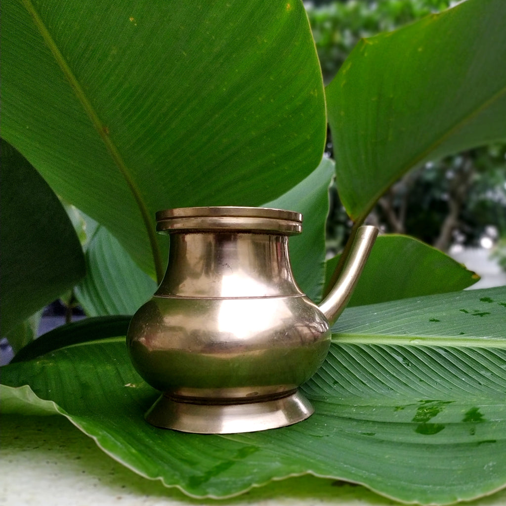 Vintage Brass Kindi With A Spout For Holy Water. Length 12 cm x Height 8 cm x Diameter 5.5 cm