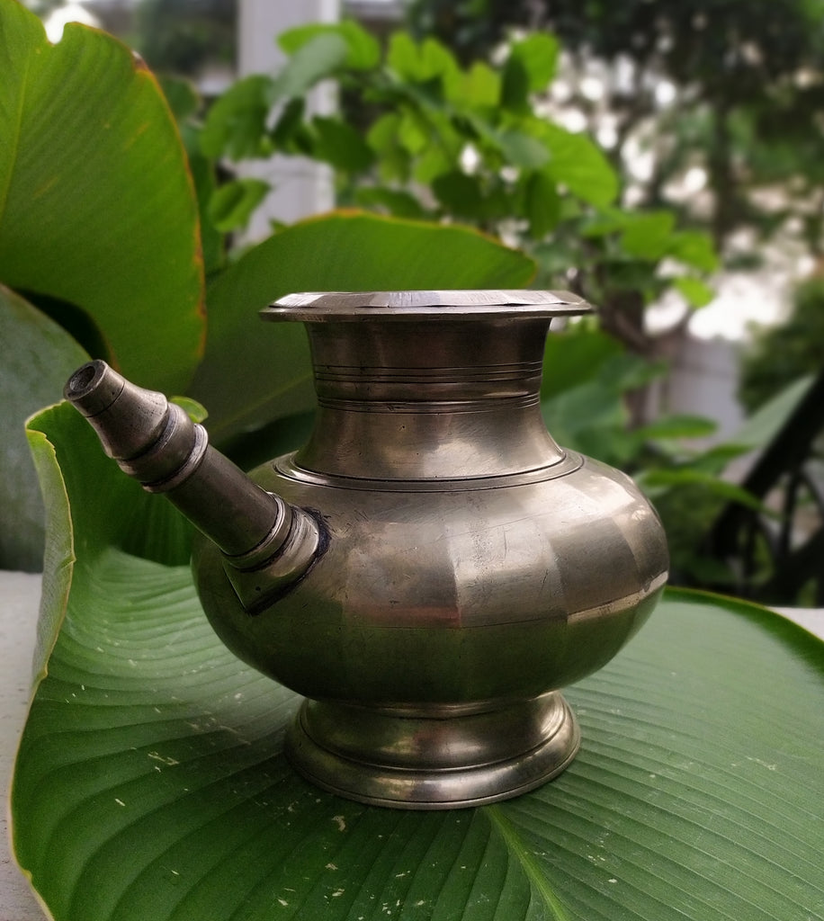 Brass Lota With Spout, Drinking Water Vessel. Ht 13 cm x Length 18 cm x Diameter 9.5 cm