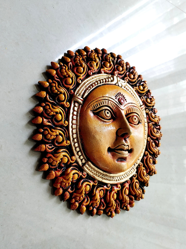 Magnificent Terracotta Wall Hanging of Surya Devta | Sun God . Diameter 25 cm.