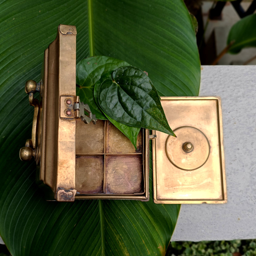 Traditional Brass Paan Dan | Betel Nut Box With 7 Compartments. Length 17 cm