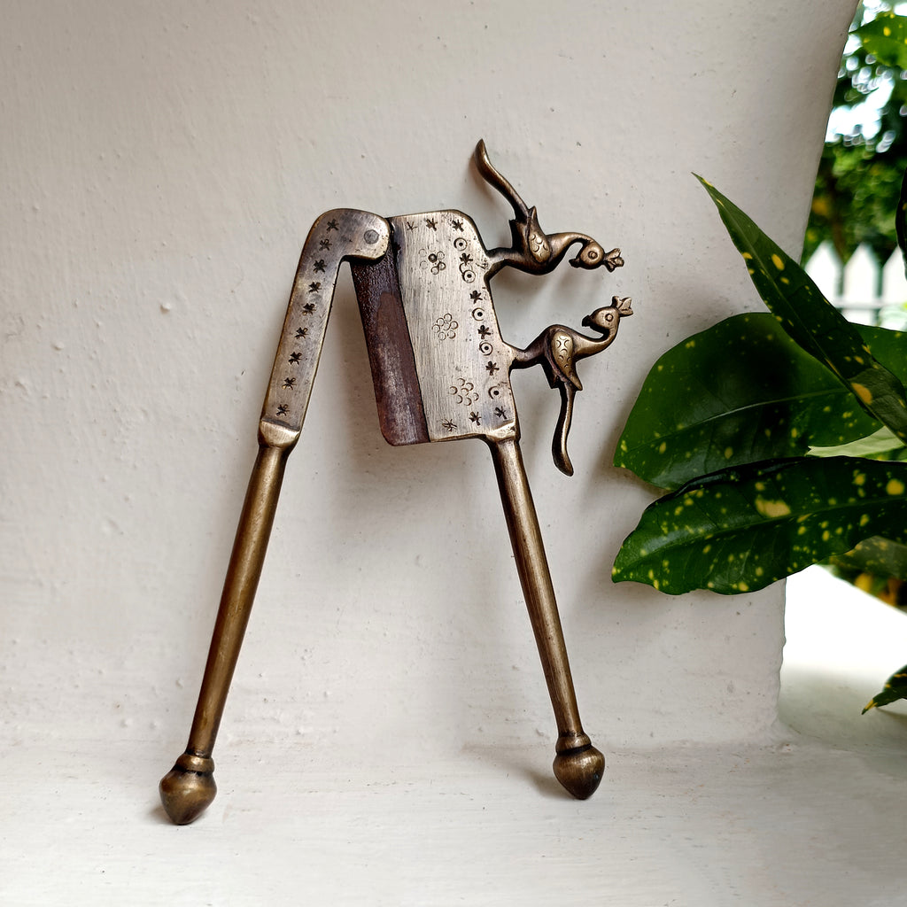 Vintage Brass Nut Cutter With Peacocks. Length 16 cm x Height 8 cm
