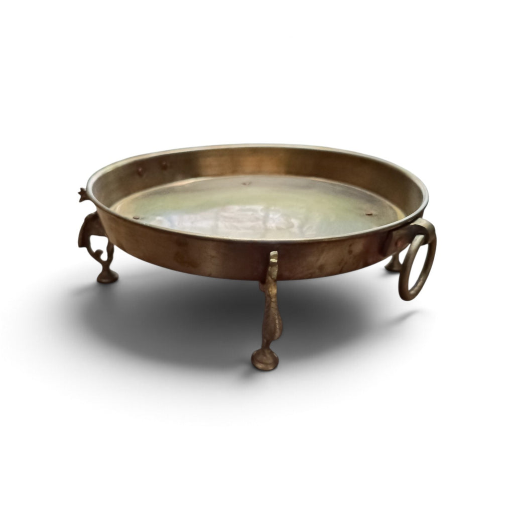Brass Thaali Crafted With 4 Peacock shaped Legs - Diameter 28 cm x Height 9 cm