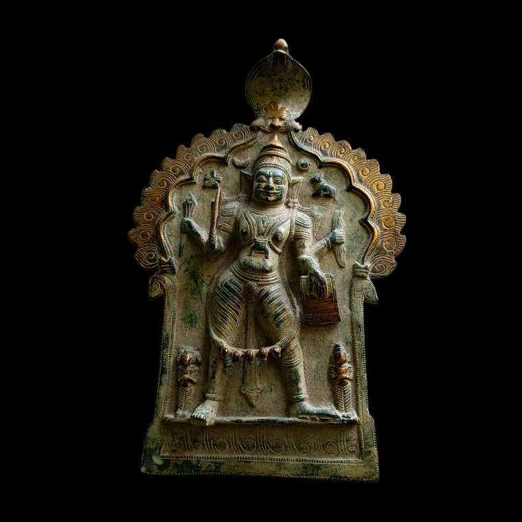 Vintage Brass Plaque of Veerabhadra | Shiva  - The Warrior. Height 29 cm x Width 19 cm