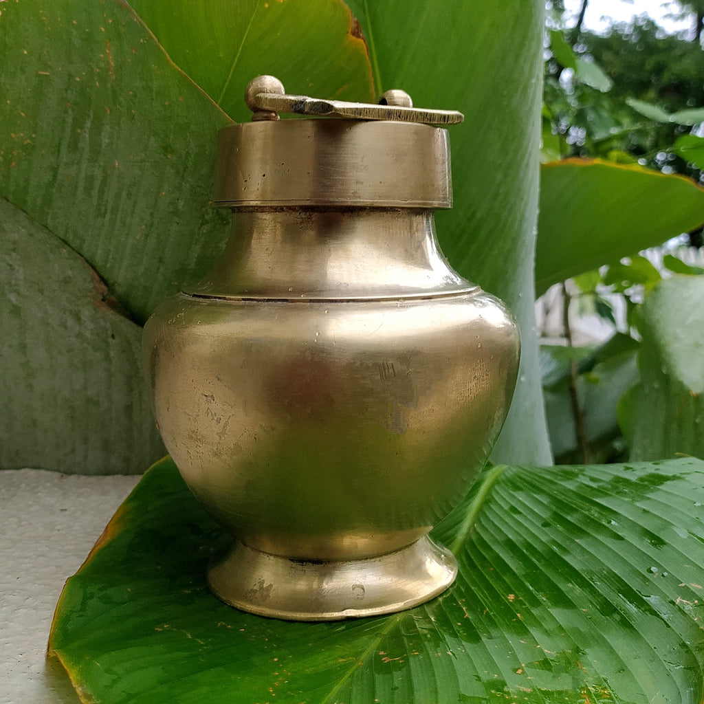 Traditional  Brass Gangajal Vessel for Holy Ganges Water From The Himalayas. Height 17 cm