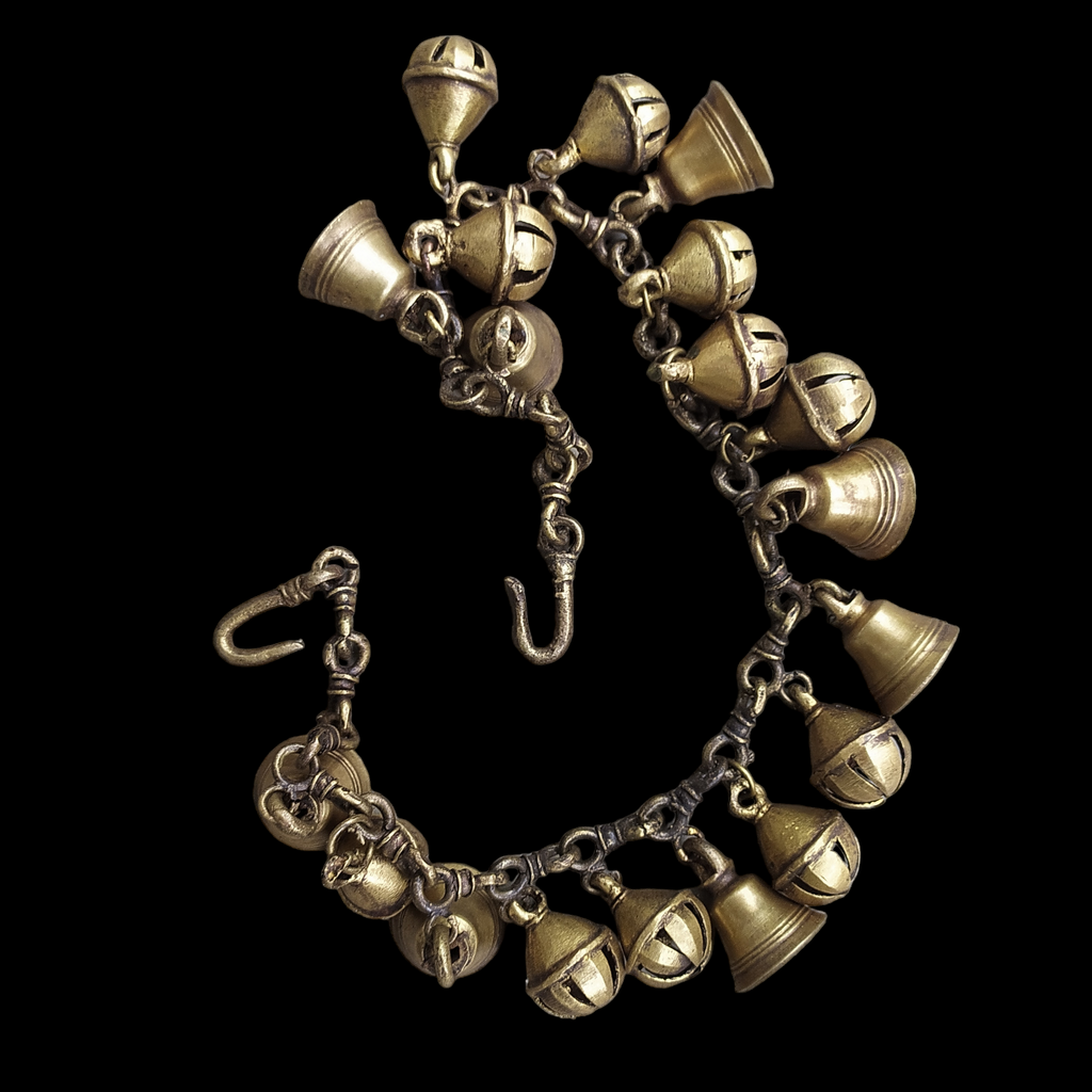 Handcrafted Vintage Brass Necklace with Bells & Ghungroos – A Timeless Artisan Treasure. Length 80 cm